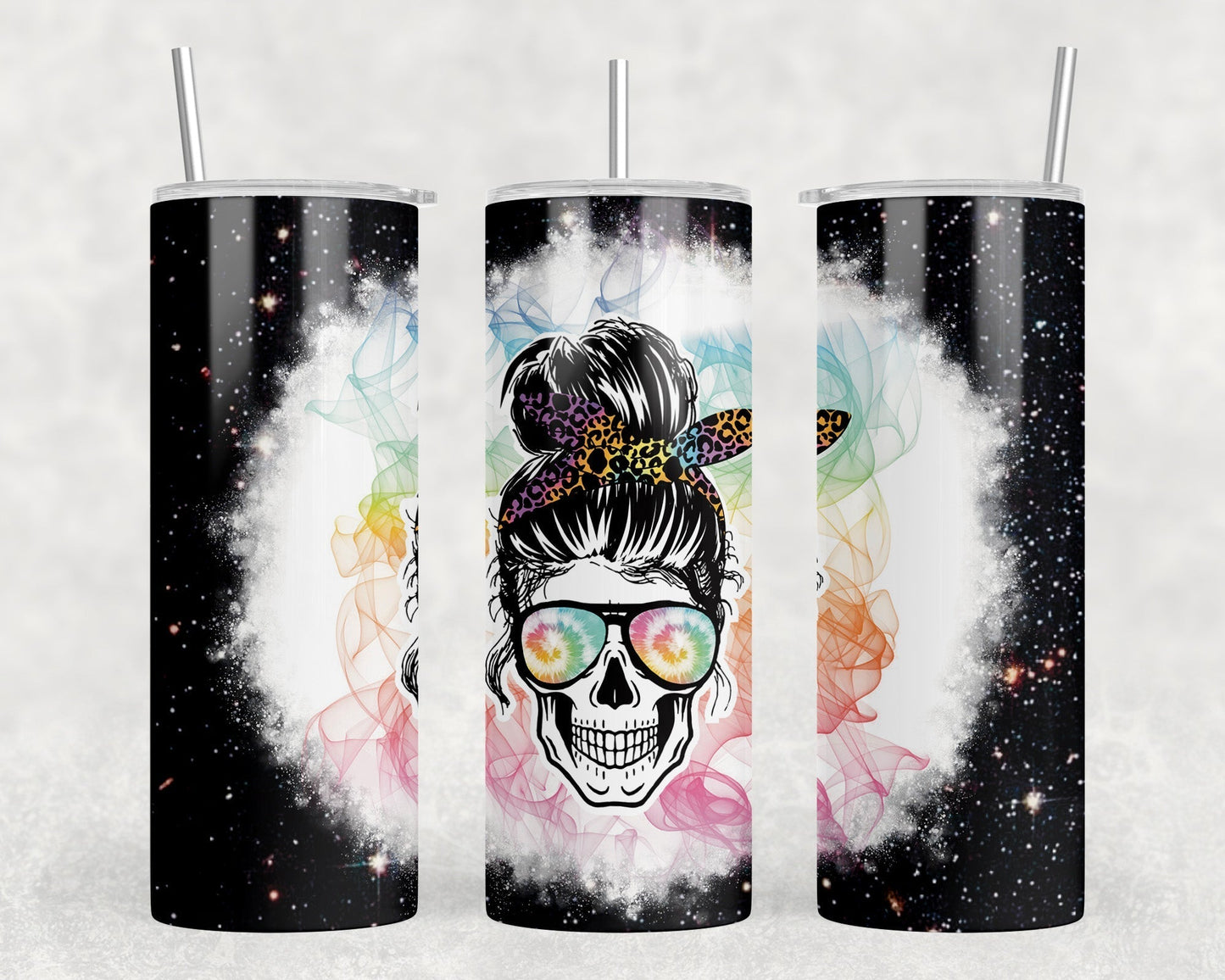 Rainbow Smoke Skull - 20 oz Steel Skinny Tumbler - Optional Blue Tooth Speaker - Speaker Color will Vary by Rowdy Ridge Co