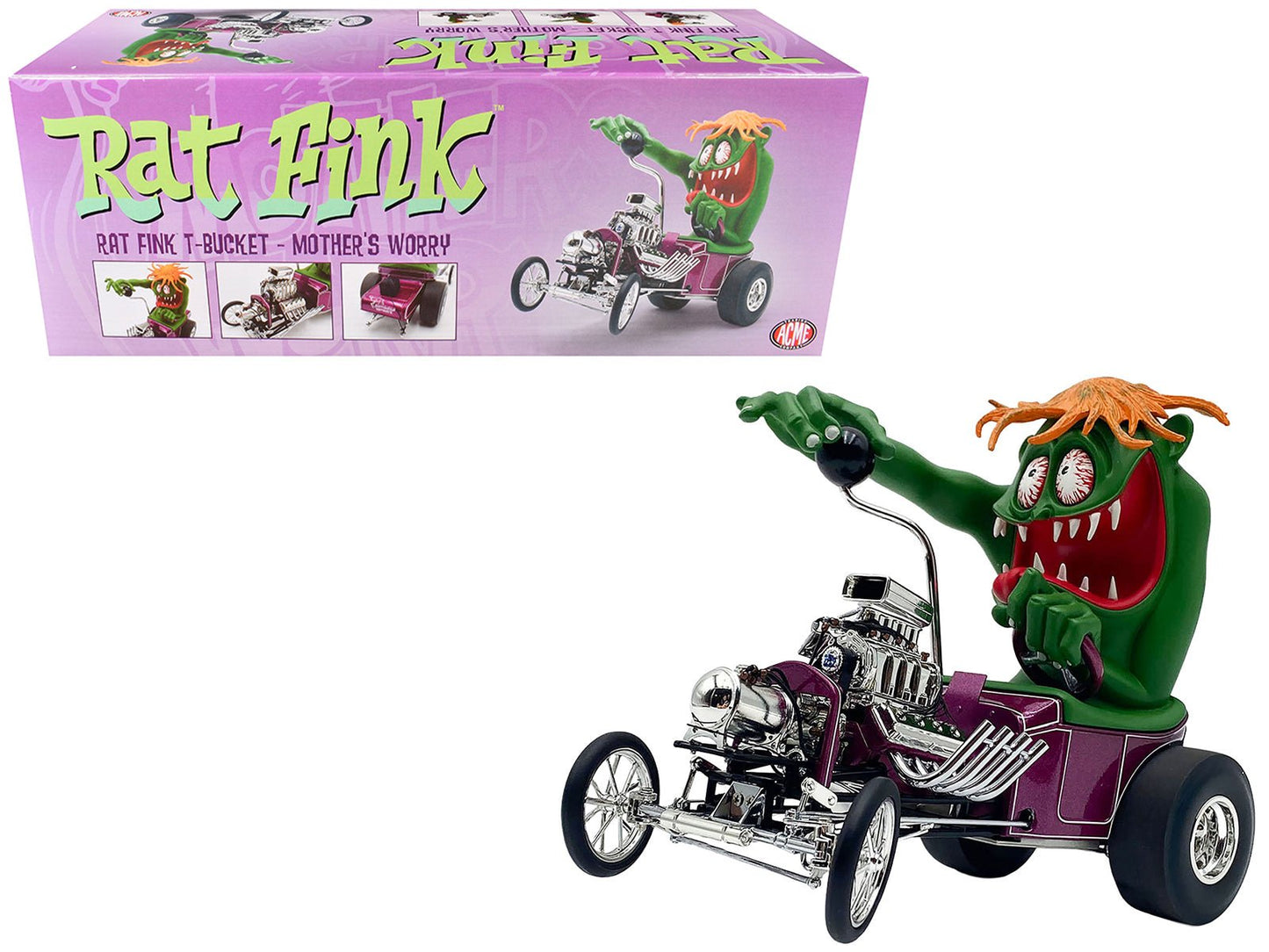 Rat Fink T-Bucket "Mother's Worry" Purple Metallic with Figure Limited Edition to 516 pieces Worldwide 1/18 Diecast Model Car by ACME free shipping USA