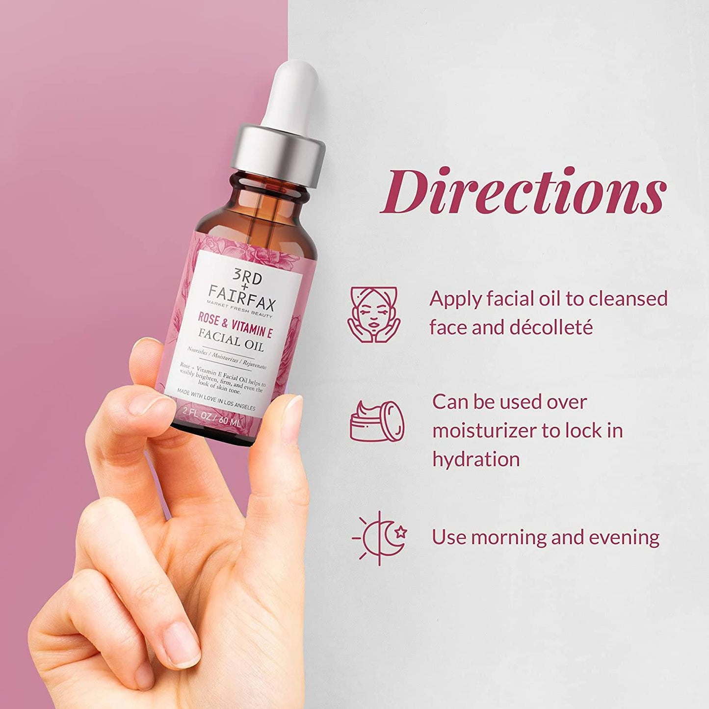 Rose & Vitamin E Facial Oil by 3rd + Fairfax Beauty, 2oz by Los Angeles Brands