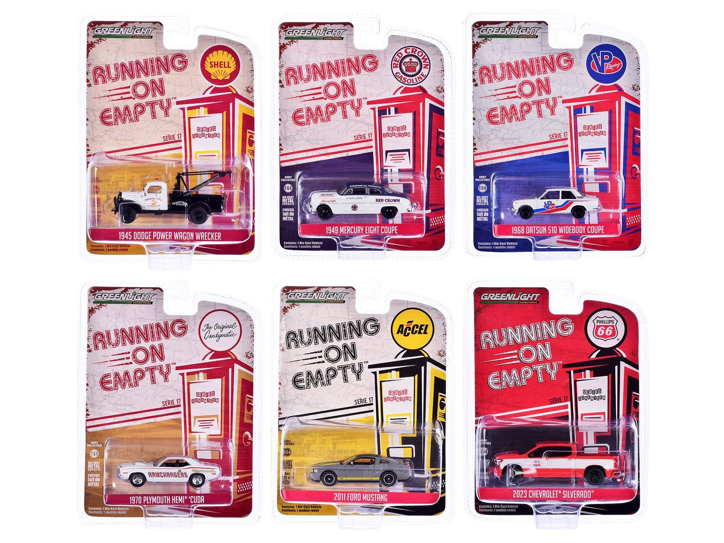 "Running on Empty" 6 piece Set Series 17 1/64 Diecast Model Cars by Greenlight free shipping USA