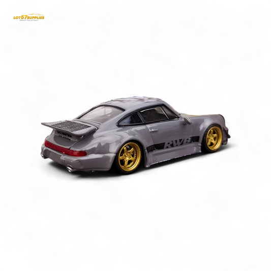 Flame Porsche 964 RWB Whale Tale Cement Gray 1:64