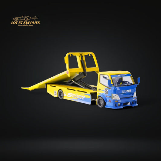 MicroTurbo Hino 300 Custom Flatbed Tow Truck Spoon Livery 1:64