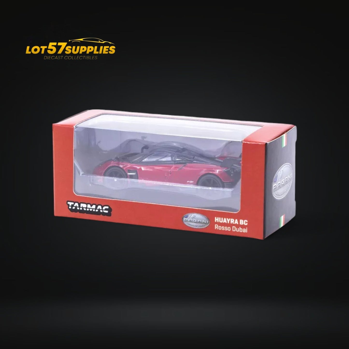 Tarmac Works Pagani Huayra BC Rosso Dubai 1:64