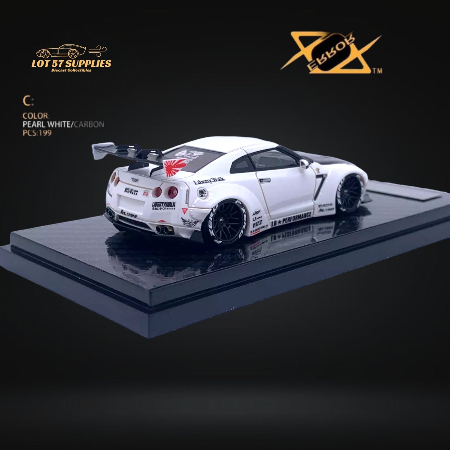 404ERROR LB-Works Skyline GT-R R35 Pearl White Carbon Hood 1:64