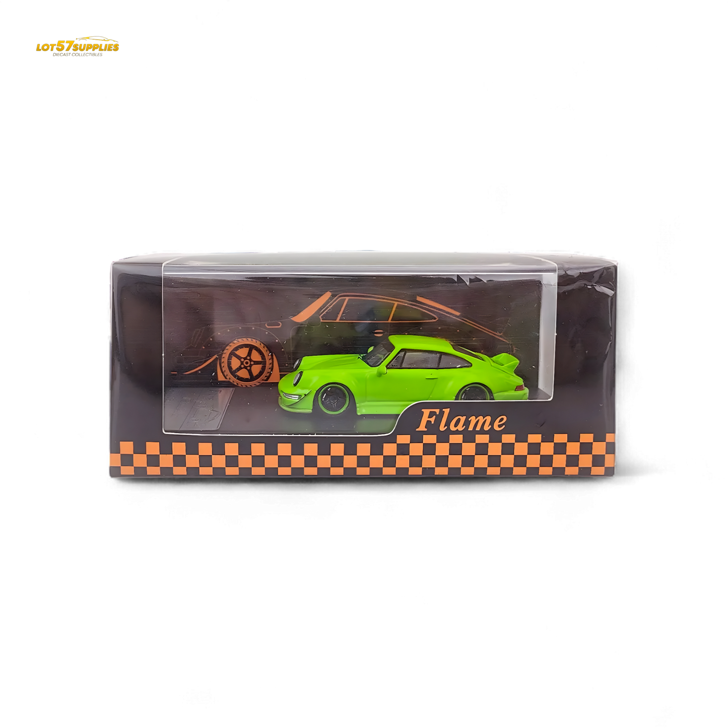 Flame Porsche 964 RWB Ducktail Fluorescent Green 1:64