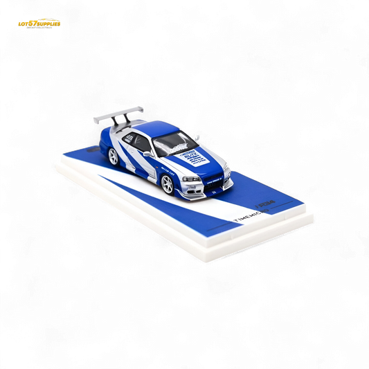 TimeMicro Skyline GT-R R34 Blue Silver 1:64