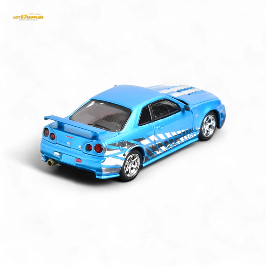 Stance Hunters Skyline GT-R R34 Z-Tune Chrome Blue 1:64