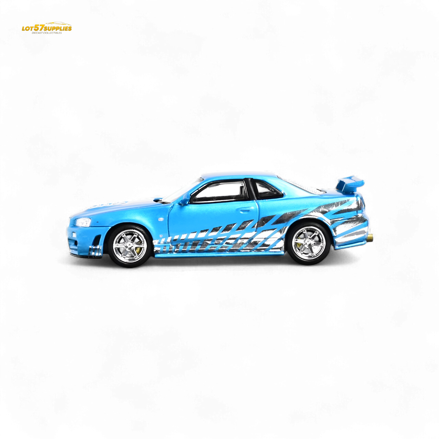 Stance Hunters Skyline GT-R R34 Z-Tune Chrome Blue 1:64