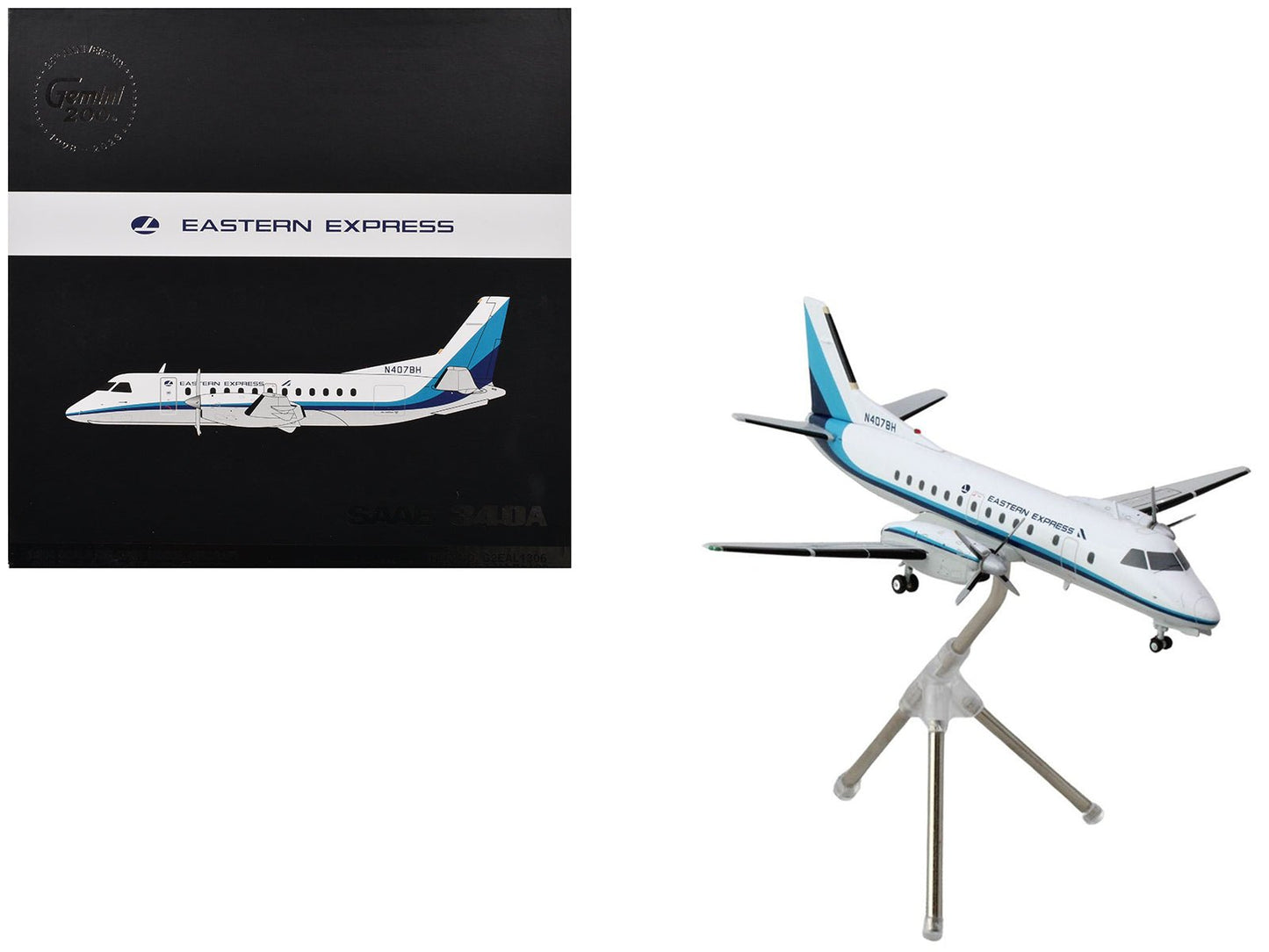 Saab 340A Commercial Aircraft "Eastern Express/Bar Harbor" (N407BH) White with Blue Stripes "Gemini 200" Series 1/200 Diecast Model Airplane by GeminiJets free shipping USA