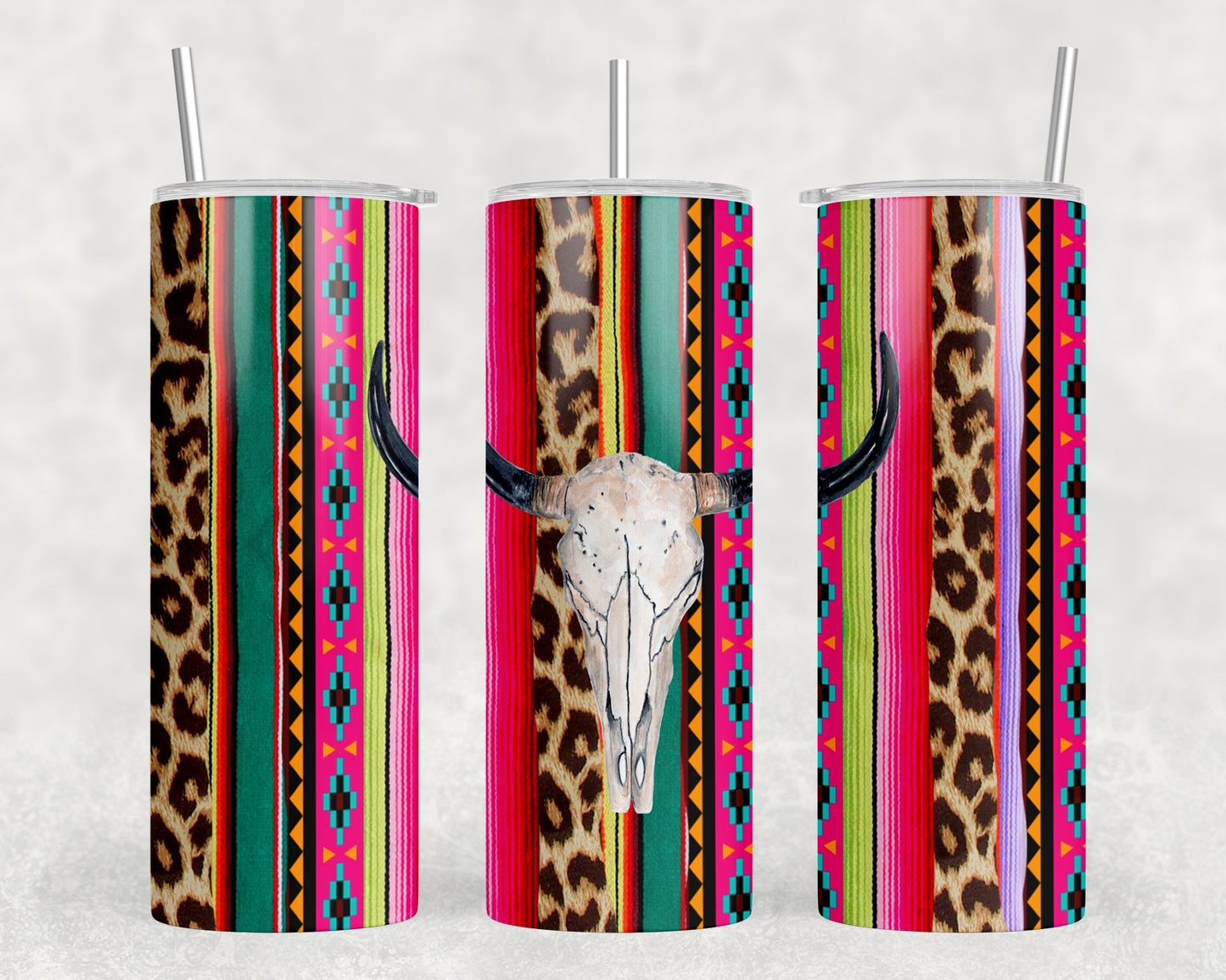 Serape Bull Skull - 20 oz Steel Skinny Tumbler - Optional Blue Tooth Speaker - Speaker Color will Vary by Rowdy Ridge Co