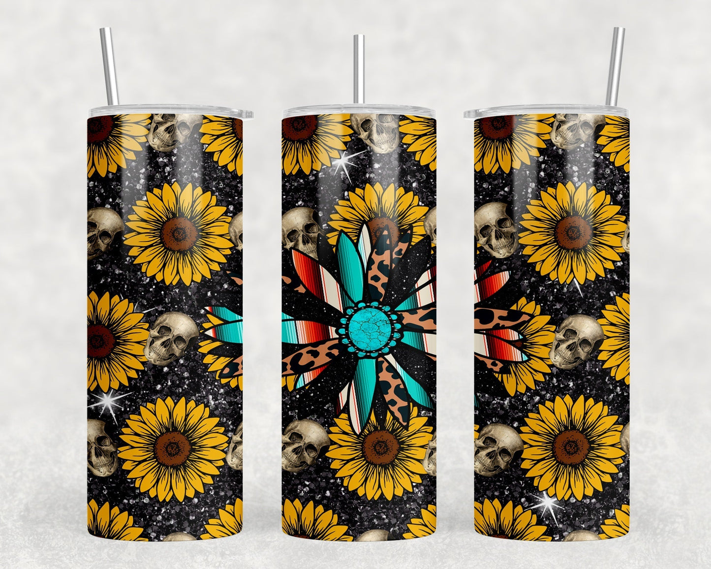 Serape Sunflower - 20 oz Steel Skinny Tumbler - Optional Blue Tooth Speaker - Speaker Color will Vary by Rowdy Ridge Co