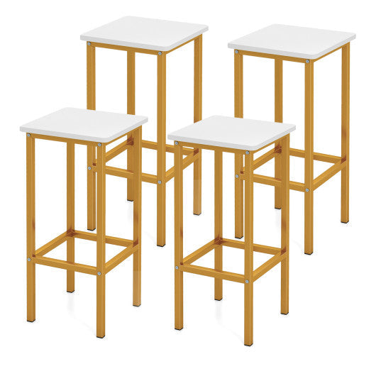 Set of 4 Bar Stool Set 26 Inch Bar Chair with Metal Legs and Footrest-White