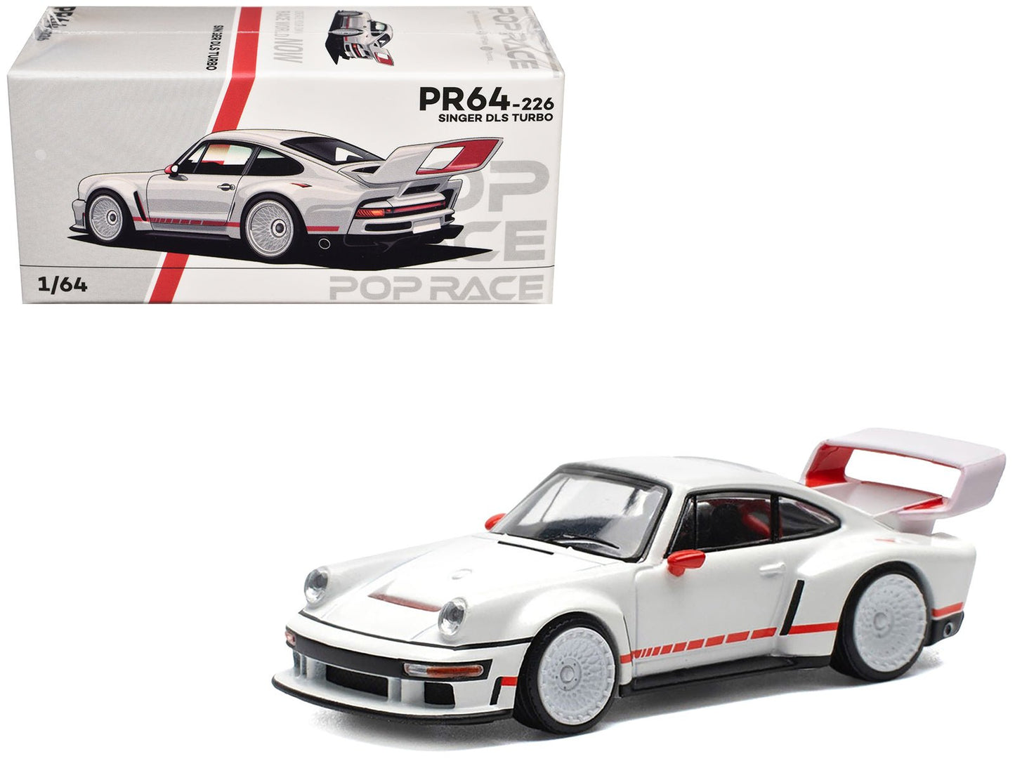 Singer DLS Turbo White with Red Stripes 1/64 Diecast Model Car by Pop Race free shipping USA