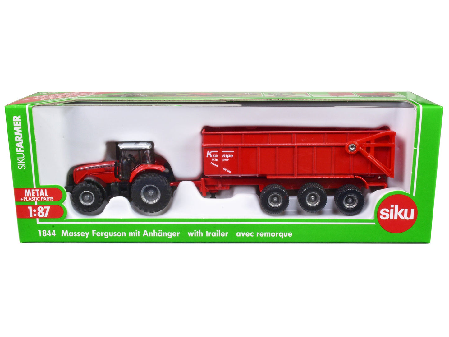 Massey Ferguson 8480 Dyna VT Tractor Red with Silver Top and Krampe Dump Trailer Red 1/87 (HO) Diecast Models by Siku free shipping USA