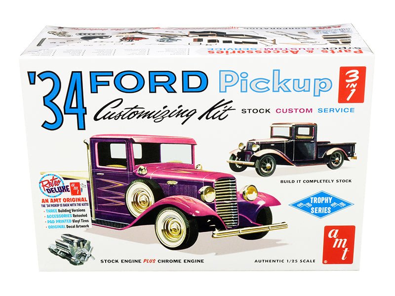 Skill 2 Model Kit 1934 Ford Pickup Truck 3 in 1 Kit "Trophy Series" 1/25 Scale Model by AMT free shipping USA