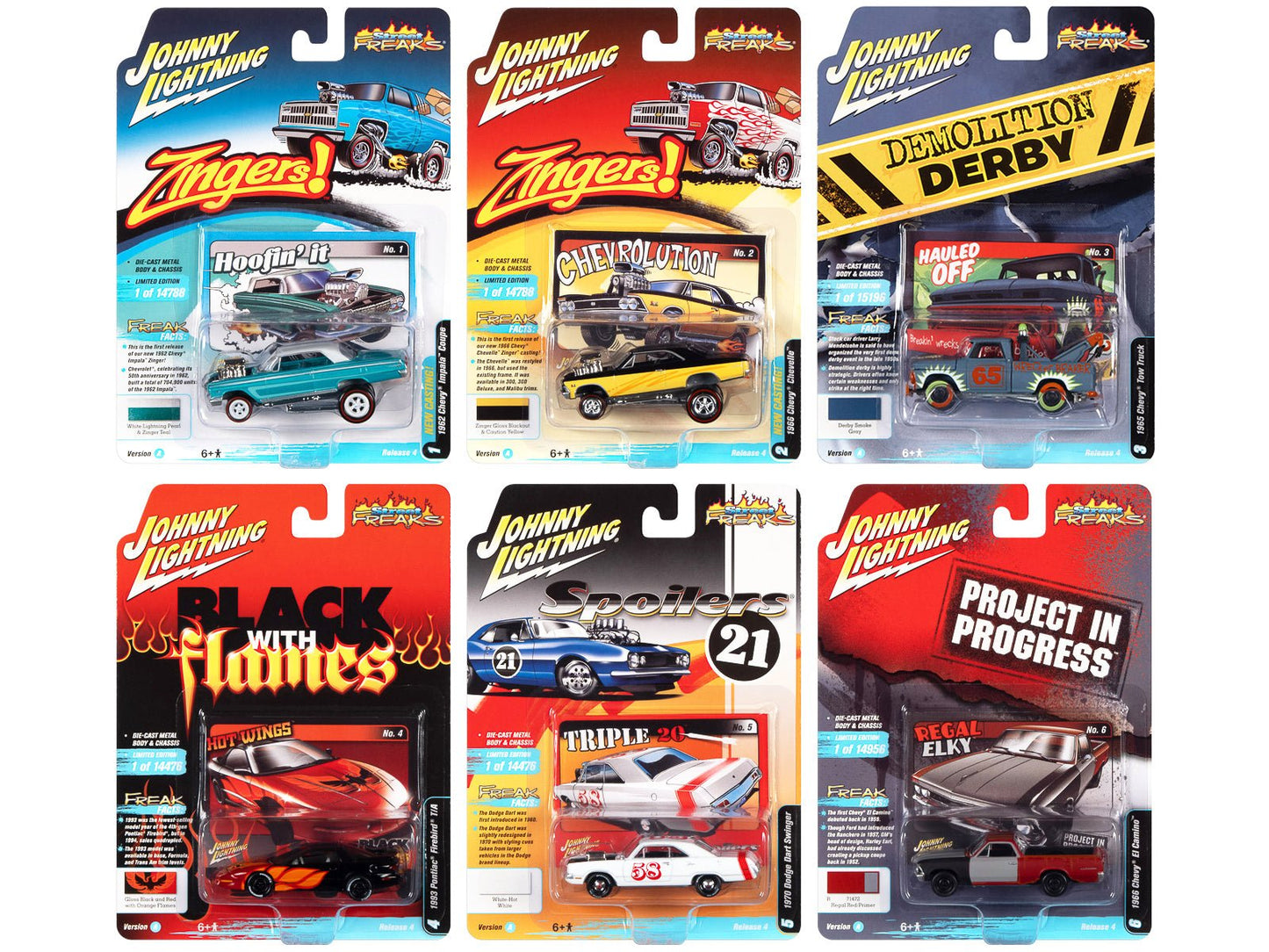 "Street Freaks" 2021 Set A of 6 Cars Release 4 1/64 Diecast Model Cars by Johnny Lightning free shipping USA