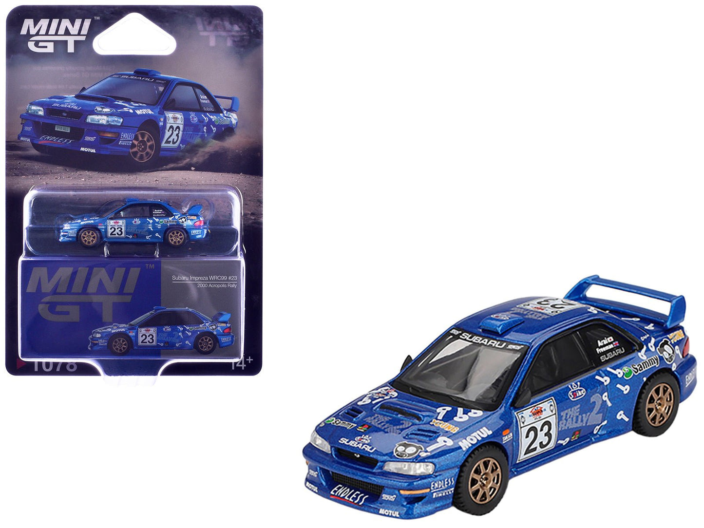 Subaru Impreza WRC99 #23 Richard Burns - Roger Freeman "Acropolis Rally" (2000) Limited Edition 1/64 Diecast Model Car by Mini GT free shipping USA