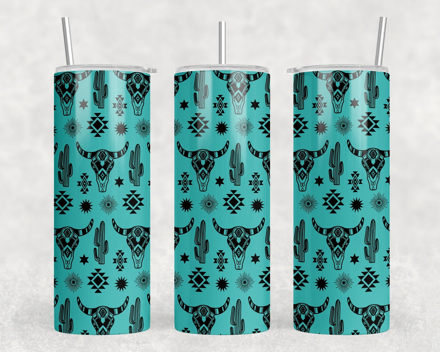 Teal Western Bull Skull - 20 oz Steel Skinny Tumbler - Optional Blue Tooth Speaker - Speaker Color will Vary by Rowdy Ridge Co