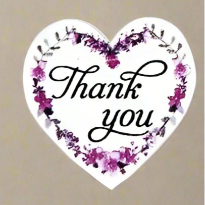 Thank You Stickers 1.5 inch 500 Count Per Roll Pink Flowers Heart Shaped Shipping Supplies