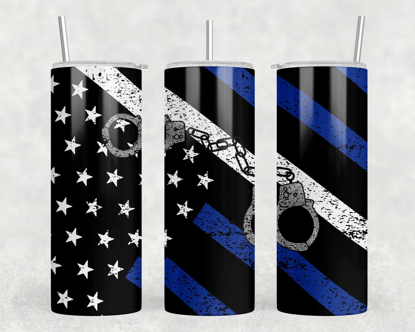Thin Blue Line - 20 oz Steel Skinny Tumbler - Optional Blue Tooth Speaker - Speaker Color will Vary by Rowdy Ridge Co