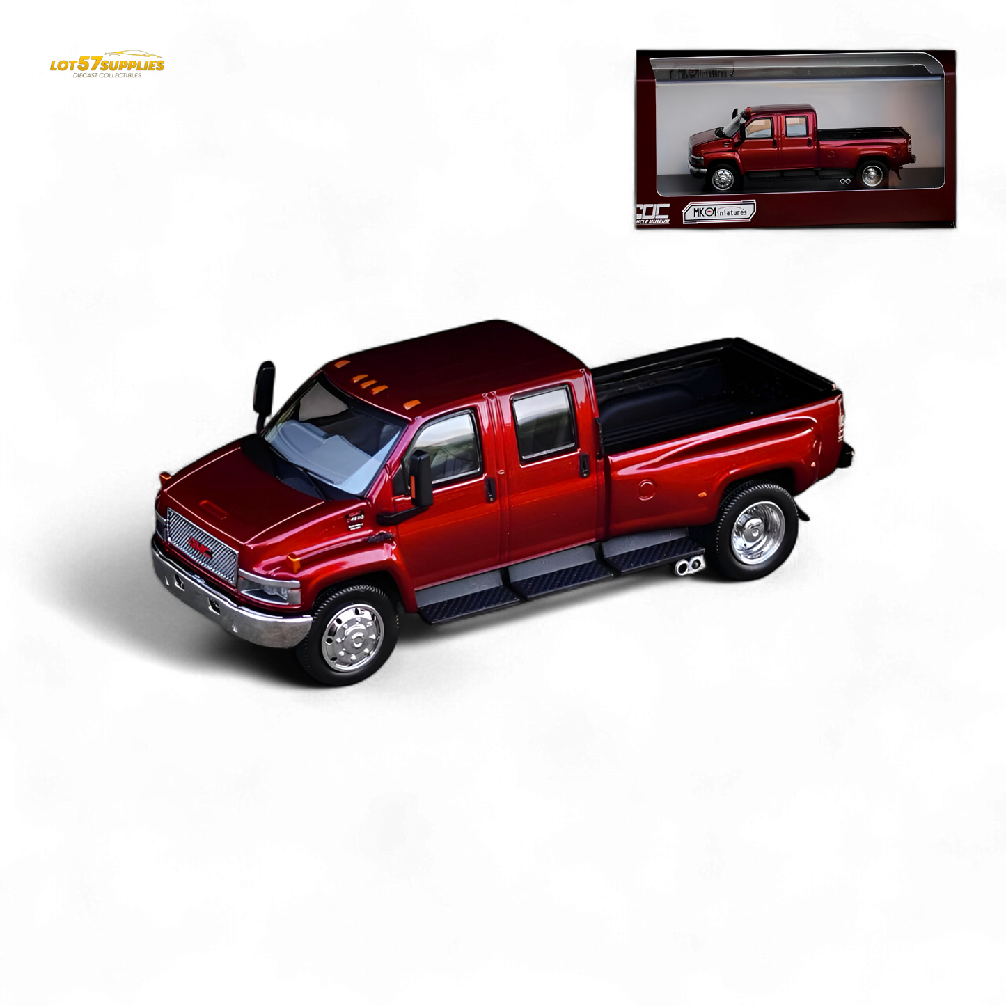 MK Miniatures & GOC GMC Top Kick Pick Up Truck Metallic Red 1:64
