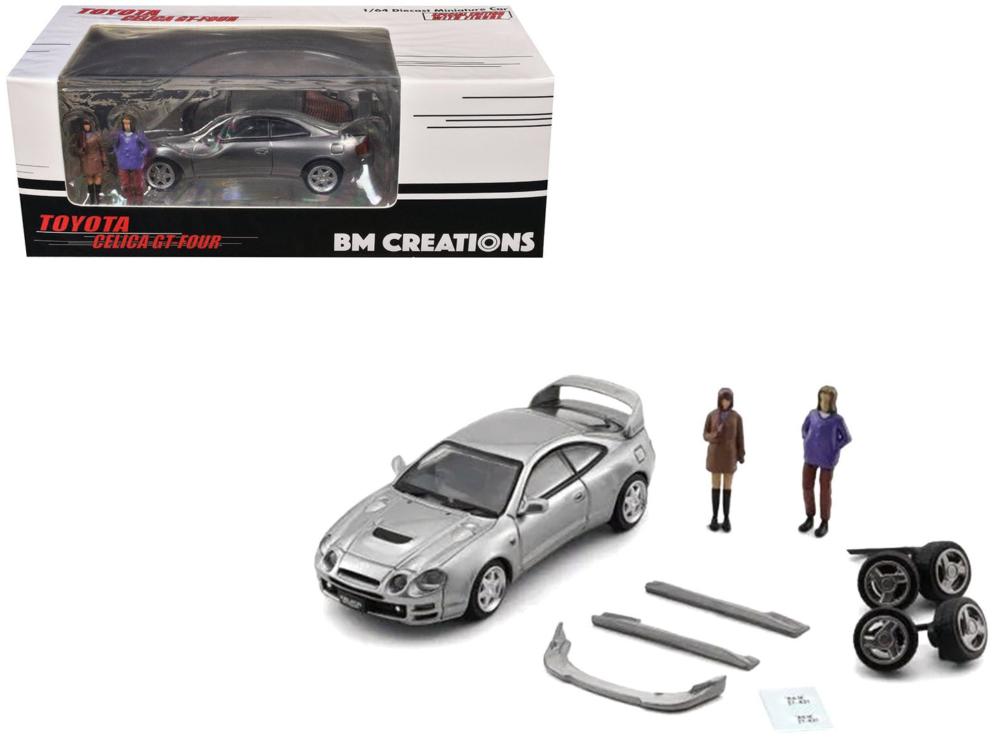 Toyota Celica GT-Four RHD (Right Hand Drive) ID Silver Metallic with 2 Figures and Accessories 1/64 Diecast Model Car by BM Creations free shipping USA
