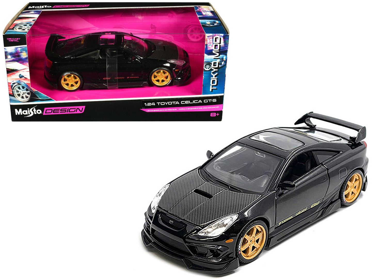 Toyota Celica GT-S Black with Carbon Hood and Sunroof "Maisto Design Tokyo Mod" Series 1/24 Diecast Model Car by Maisto free shipping USA