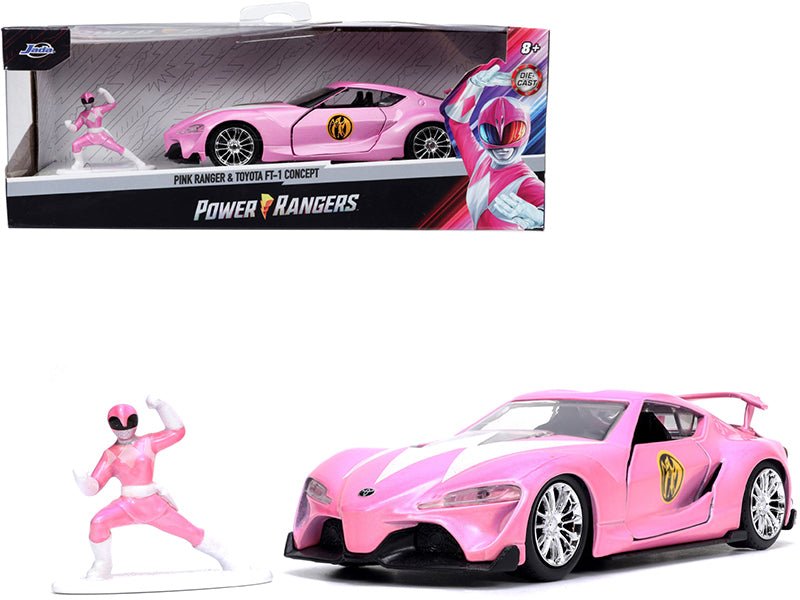 Toyota FT-1 Concept Pink Metallic and Pink Ranger Diecast Figurine "Power Rangers" "Hollywood Rides" Series 1/32 Diecast Model Car by Jada free shipping USA