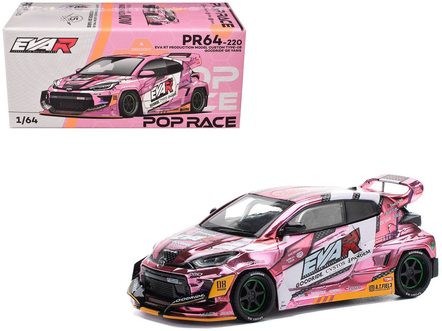Toyota Goodride GR Yaris RHD (Right Hand Drive) "EVA RT Production Model-08" Pink Metallic with Graphics 1/64 Diecast Model Car by Pop Race free shipping USA