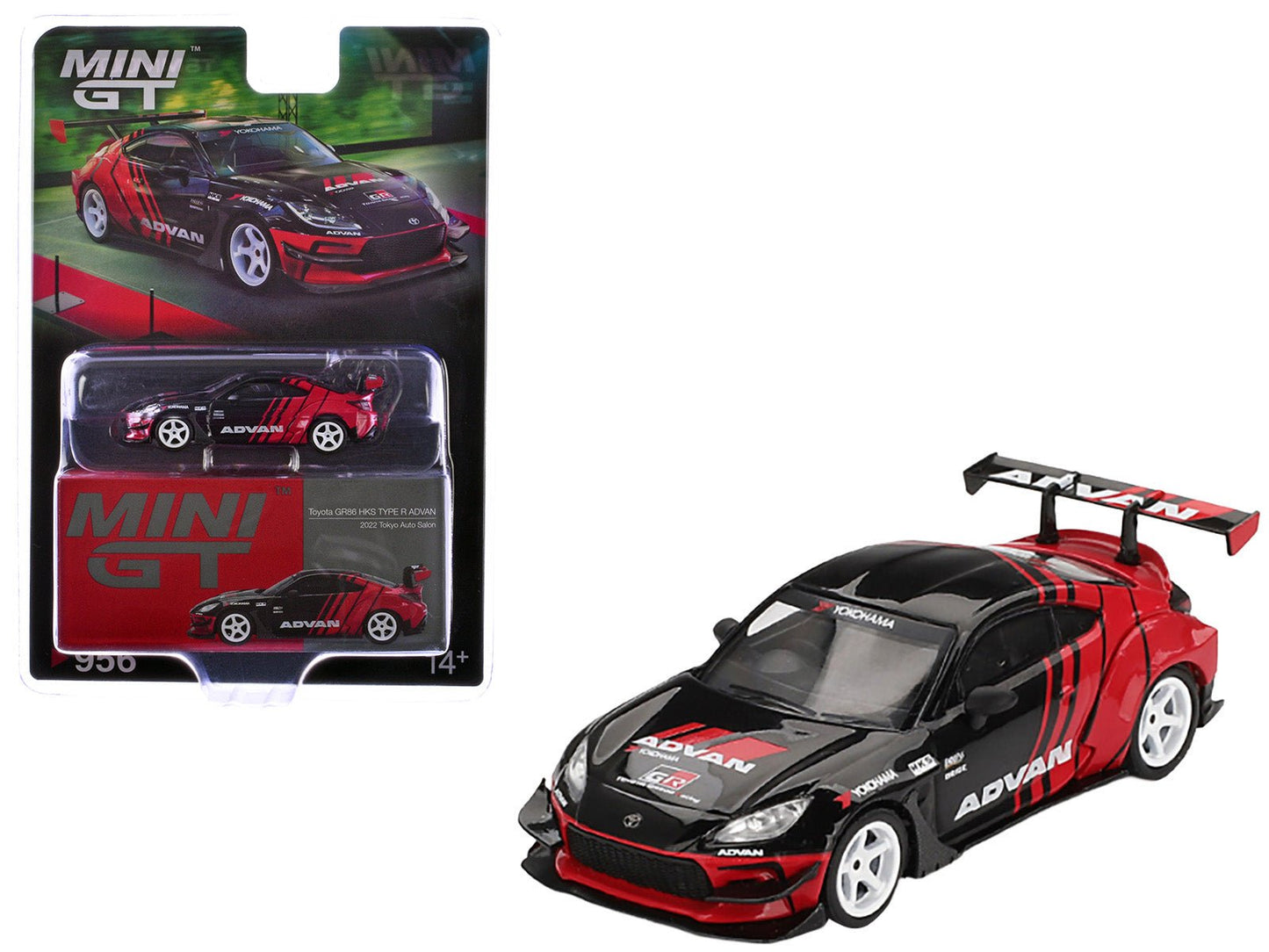 Toyota GR86 "HKS TYPE R ADVAN" RHD (Right Hand Drive) Black and Red "2022 Tokyo Auto Salon" Limited Edition 1/64 Diecast Model Car by Mini GT free shipping USA