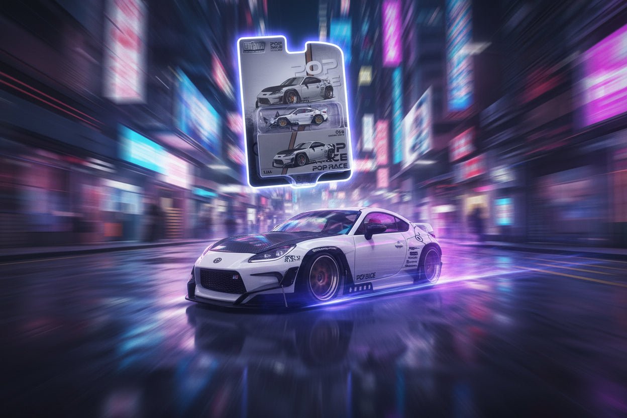 Toyota Pandem GR86 White with Carbon Hood "Enigma Exclusive Edition" 1/64 Diecast Model Car by Pop Race free shipping USA