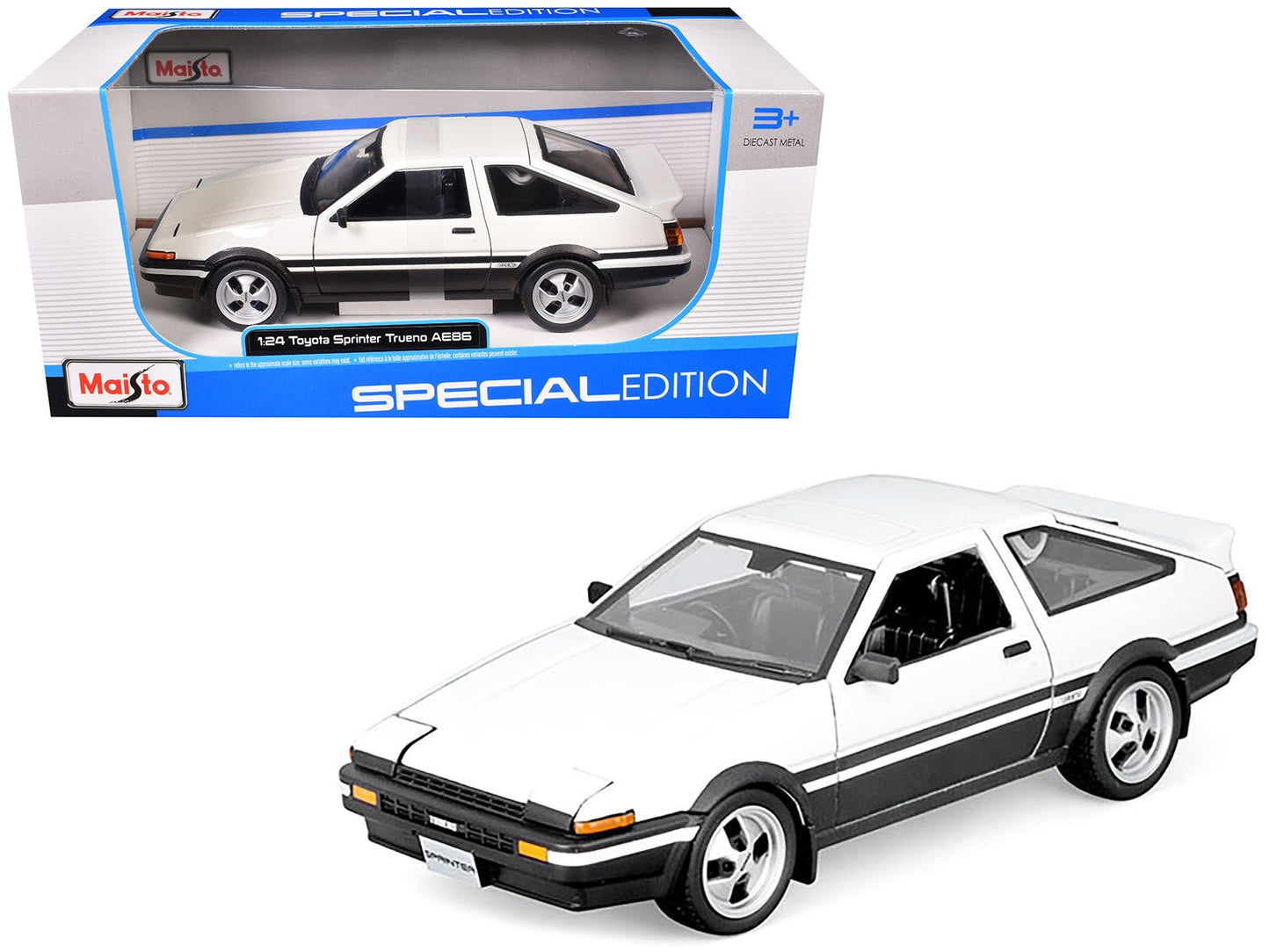Toyota Sprinter Trueno AE86 RHD (Right Hand Drive) White with Black Stripes "Special Edition" Series 1/24 Diecast Model Car by Maisto free shipping USA