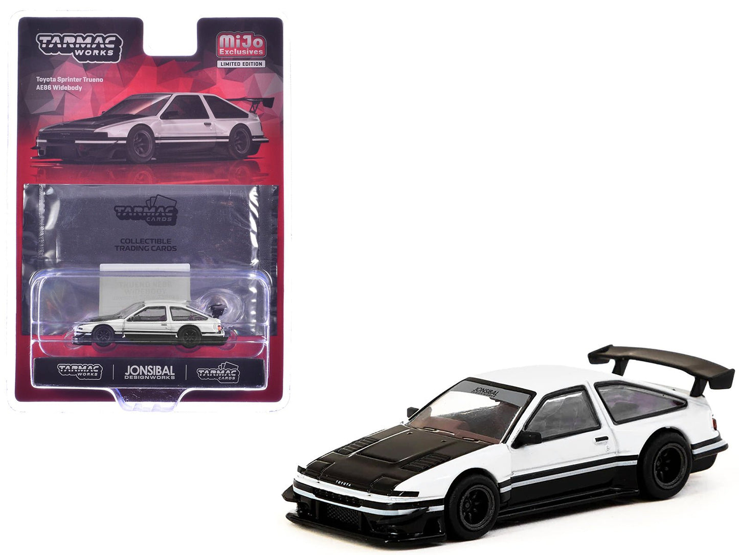 Toyota Sprinter Trueno AE86 Widebody RHD (Right Hand Drive) White and Black with Tarmac Cards "Global64" Series 1/64 Diecast Model by Tarmac Works free shipping USA