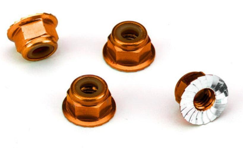Traxxas Nuts Aluminum Flanged Serrated (4mm) (Orange-Anodized) Drag Slash TRX-4
