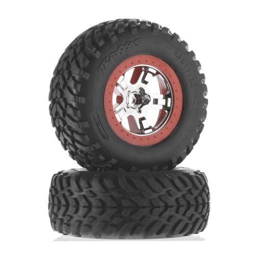 Traxxas 5888 Mounted Tire SCT / Chrome Wheel Set (2) 1/10 Scale
