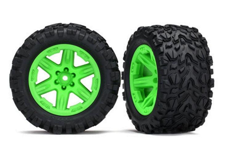 Traxxas 6773G Mounted Tires Talon Extreme / Wheels 2.8" (2) Rustler 4X4 Green