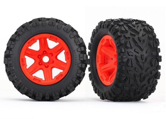 Traxxas 8672A Tire /Wheel Assembled Glued (Orange Wheels, Talon EXT tires)