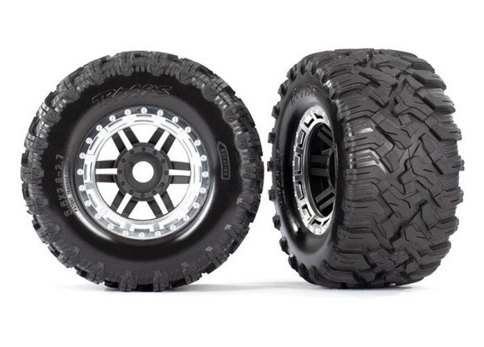 Traxxas 8972X Tire & Wheel Assembled Glued (Black Satin Chrome Beadlock Wheel)