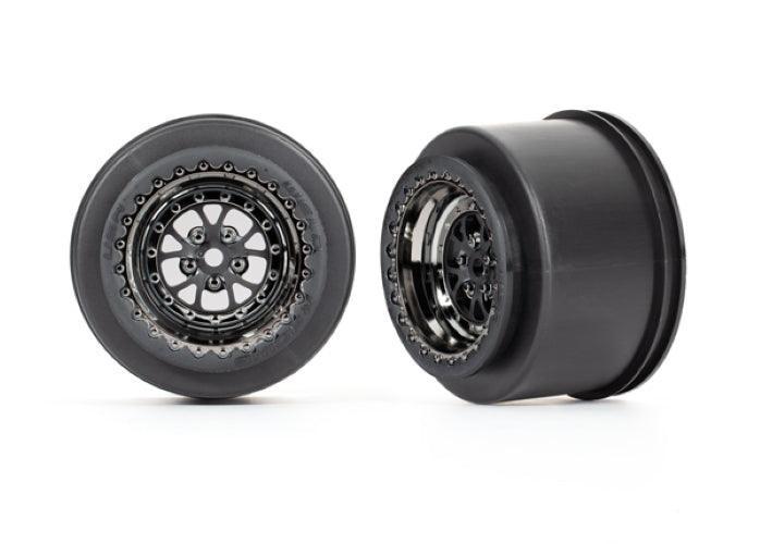 Traxxas 9473X Wheels Weld Black/Chrome (Rear) (2) Drag Slash