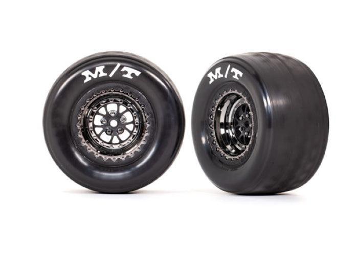 Traxxas Tires & wheels Assembled (Weld Black/Chrome Wheels Tires (2) Drag Slash