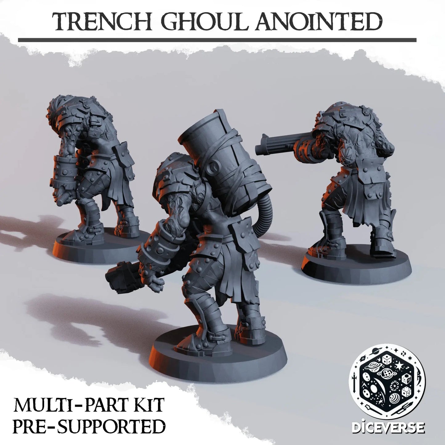 Trench Ghoul Anointed by Diceverse, 28/32mm scale miniature, 60mm Tall, Trench Crusade Proxy