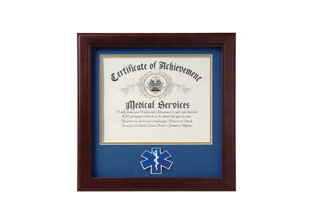 US EMS Certificate of Achievement Picture Frame with Medallion - 8x10 Inch Opening.