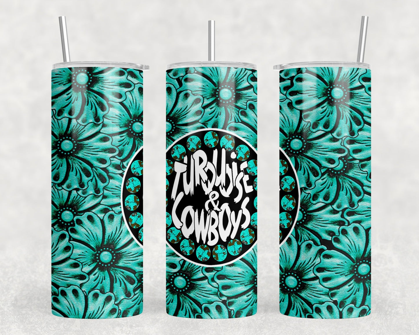 Turquoise and Cowboys - 20 oz Steel Skinny Tumbler - Optional Blue Tooth Speaker - Speaker Color will Vary by Rowdy Ridge Co
