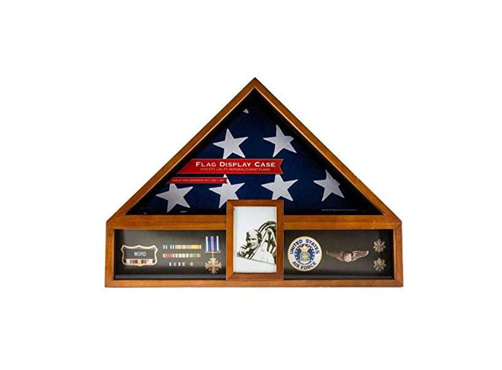 Military Veteran Flag and Medal Display Case - Shadow Box, 5' x 9 1/2' casket flag