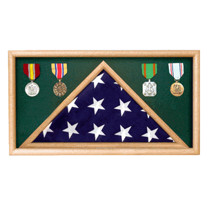 Army Oak Flag Memorial Display Case, Rectangle case With Medal & Flag