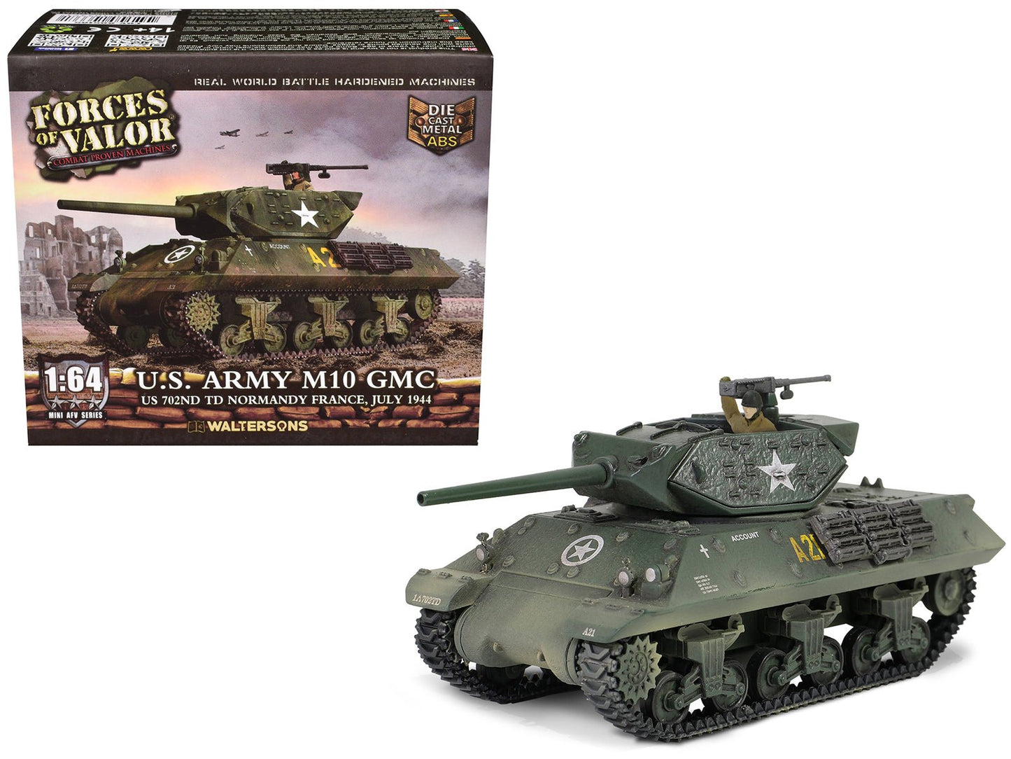 U.S. Army M10 GMC Tank "702nd Tank Destroyer Battalion Normandy France" (1944) United States Army "Mini AFV" Series 1/64 Diecast Model by Forces of Valor free shipping USA