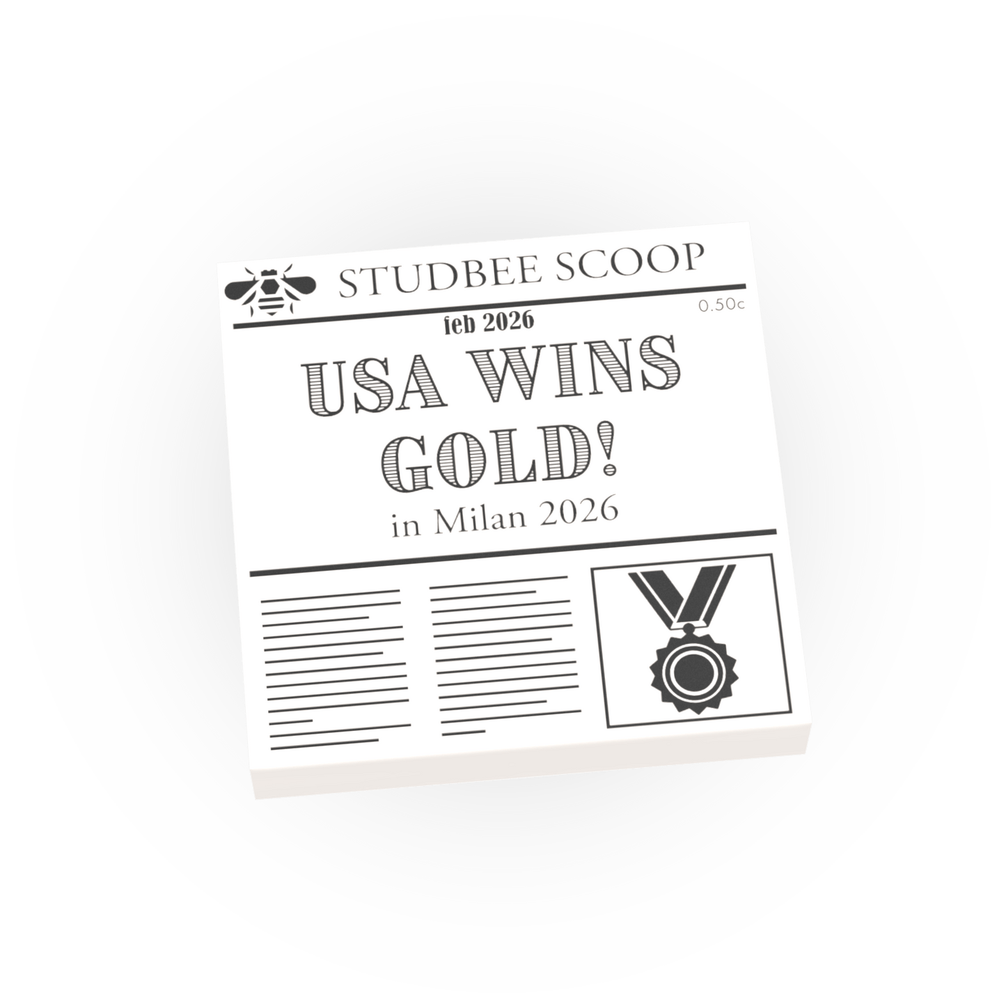 Newspaper - USA Wins Gold! in Milan 2026 - Custom Printed On a LEGO® Tile