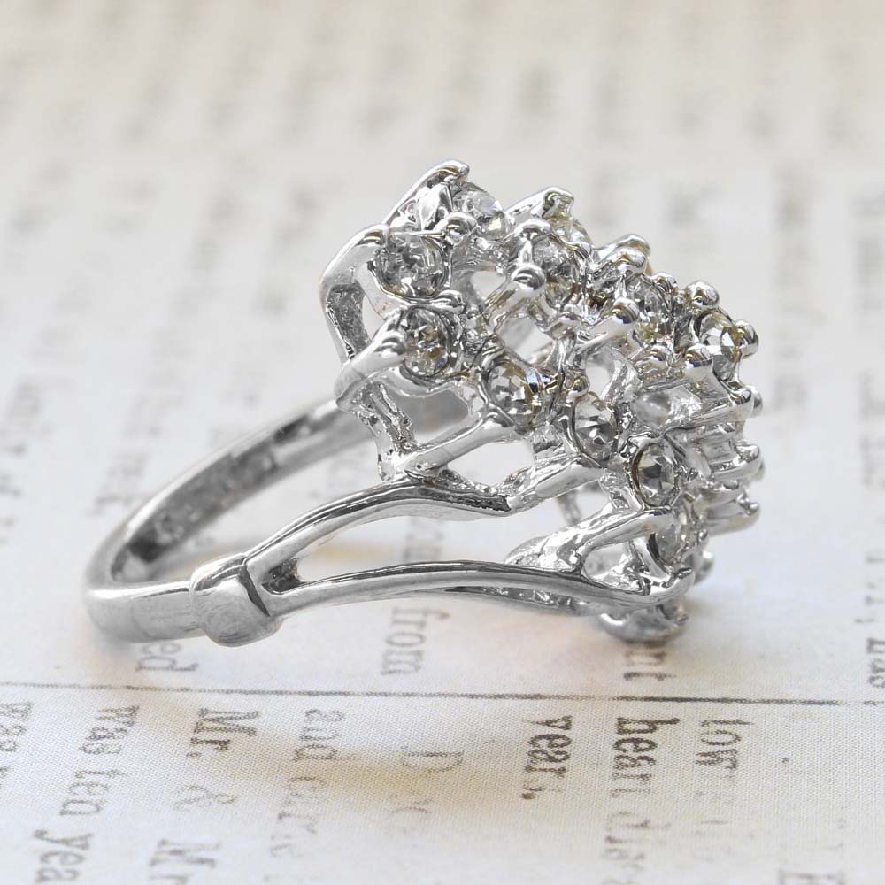 Vintage Jewelry Clear Crystal Cocktail Ring Electroplated with 18kt Yellow Gold Made in the USA by PVD Vintage Jewelry