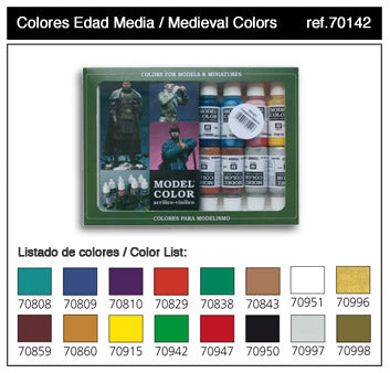 Vallejo 70142 17ml Bottle Medieval Model Color Paint Set (16 Colors)