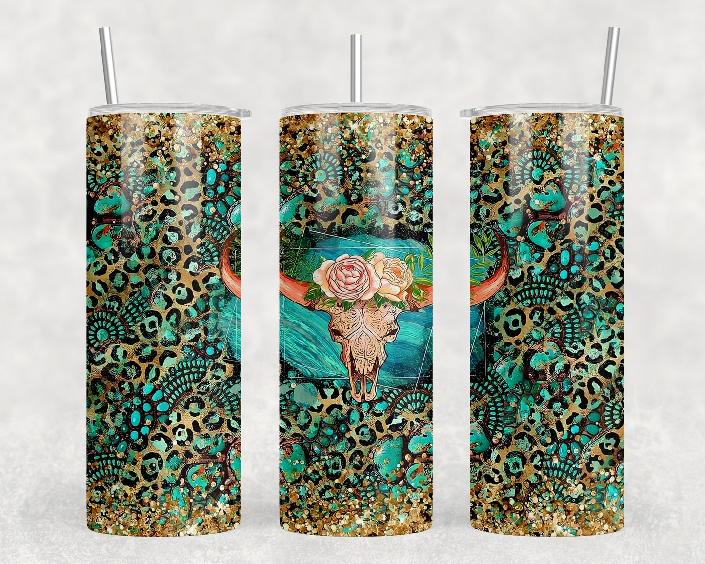 Western Bull Skull - 20 oz Steel Skinny Tumbler - Optional Blue Tooth Speaker - Speaker Color will Vary by Rowdy Ridge Co